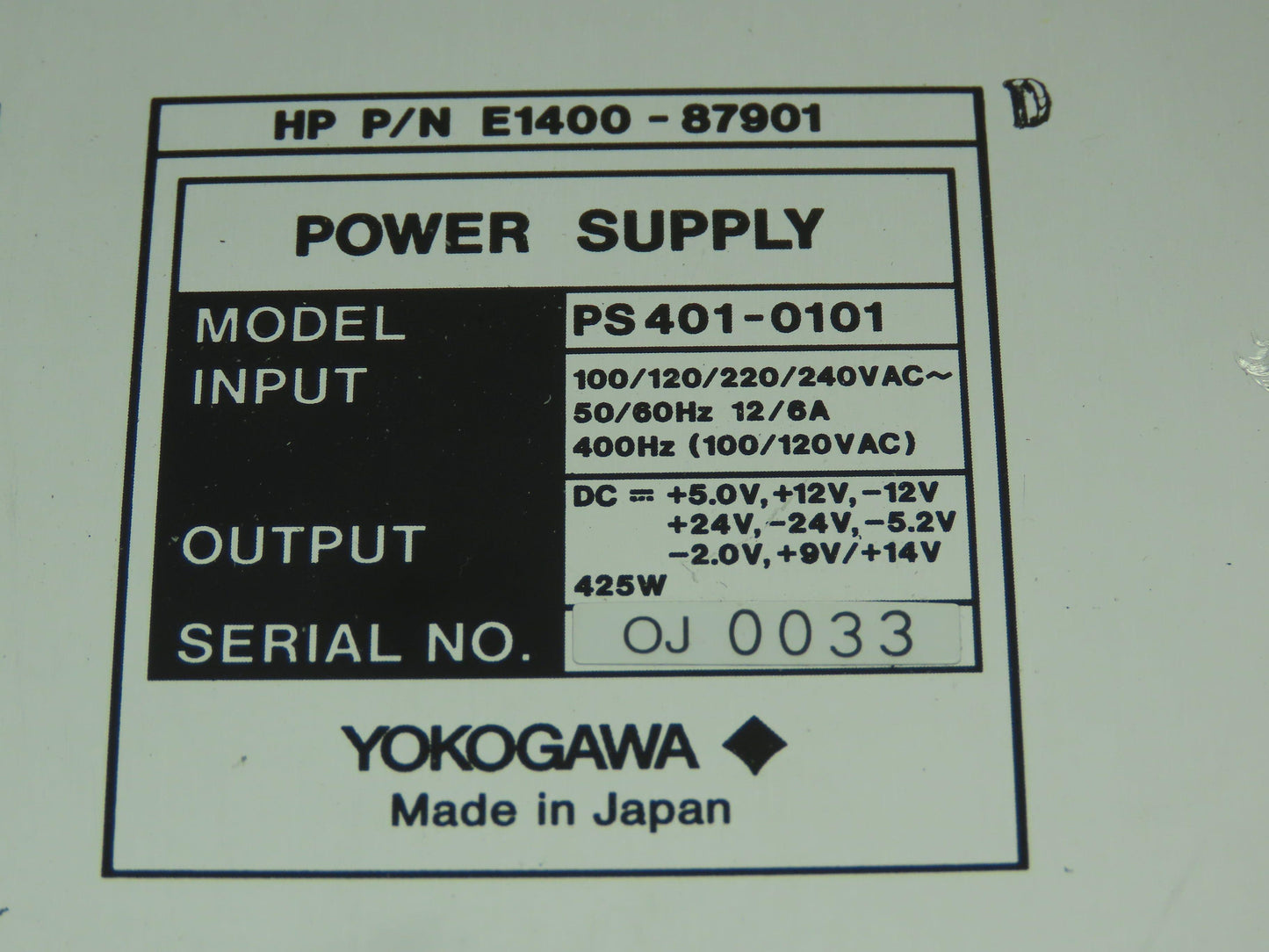 Yokogawa PS401-0101 Power Supply HP 1400-87103