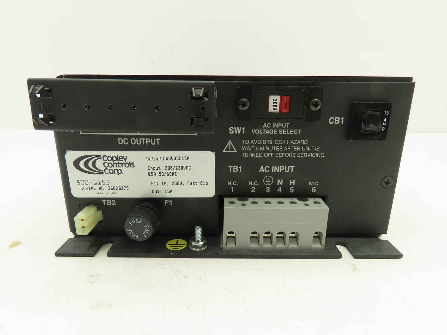 Copley Controls Corp. 800-1153 Power Supply Input: 208/230Vac Output: 40Vdc @13A