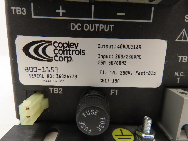 Copley Controls Corp. 800-1153 Power Supply Input: 208/230Vac Output: 40Vdc @13A