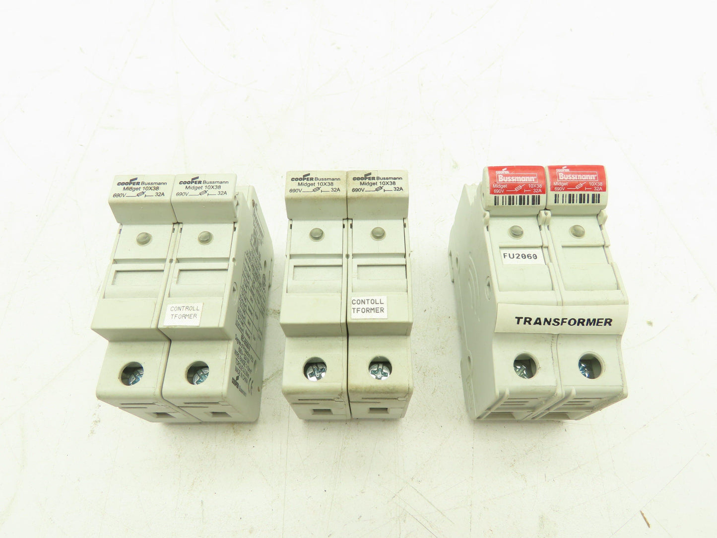 Cooper Bussmann CHM 10X38 Midget Fuse Holder IEC 2-Pole 30A/32A w/Fuses LOT OF 3