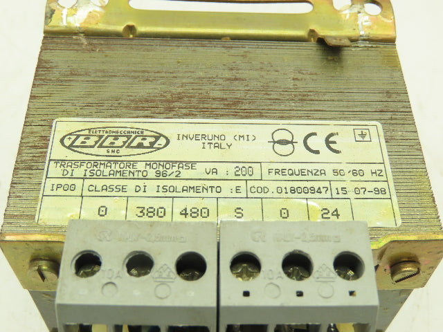01800947 BBR Single Phase Transformer 200VA 380/480V Class D1