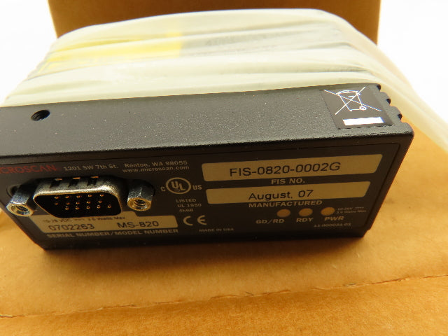 Microscan MS-820 Fixed Barcode Reader Scanner High Density FIS-0820-0002G
