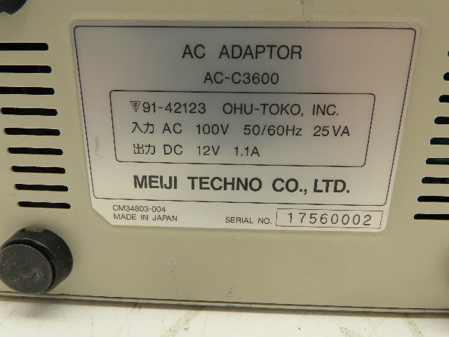Meiji Techno AC-C3600 Video Camera AC Adaptor 100VAC 25VA 12VDC