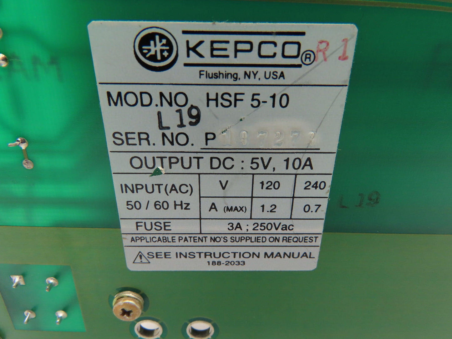 Kepco HSF 5-10 Power Supply Plug-In 50W 5V 10A Output 120/240V Input