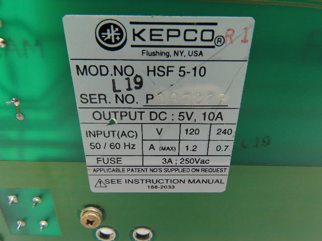 Kepco HSF 5-10 Power Supply Plug-In 50W 5V 10A Output 120/240V Input