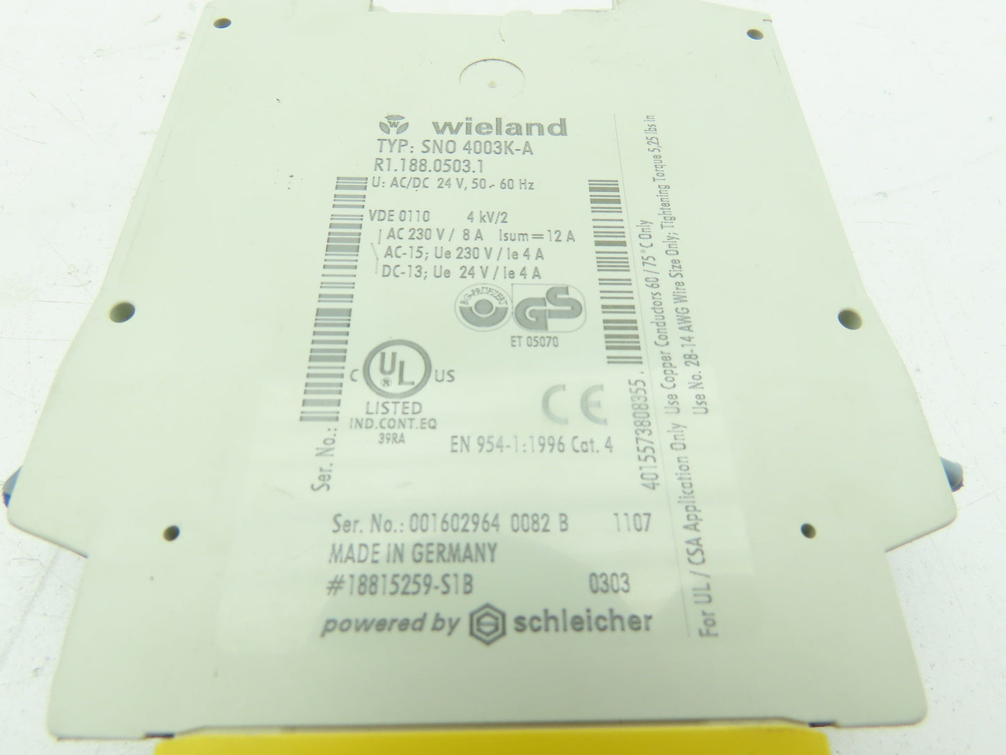 Wieland SNO 4003K-A Safety Relay E-Stop Gate Switch 24V AC/DC LOT OF 2