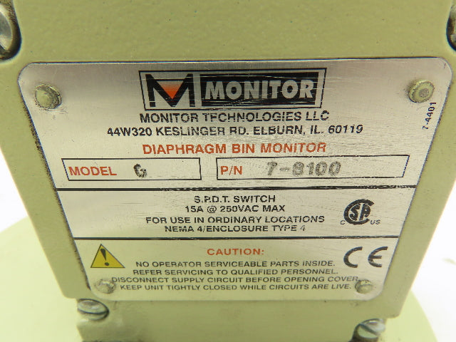 Monitor Technologies 7-8100 Binatrol Diaphragm Bin Monitor Model G 15A 250V