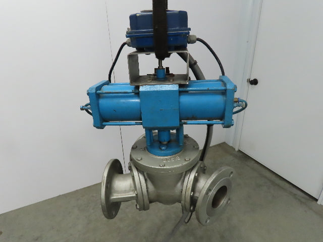 Chicago Valves 3" Flanged 3-Way Ball Valve With Pneumatic Actuator