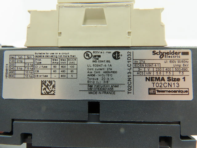 Square D T36CN138G7S Motor Logic 3-Pole Sz 1 Open Starter 120V Coil SSOLR 00B