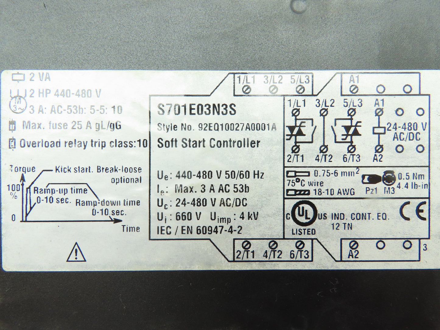 Cutler Hammer S701E03N3S Soft Start Controller 3Ø 440-480VAC 2 HP