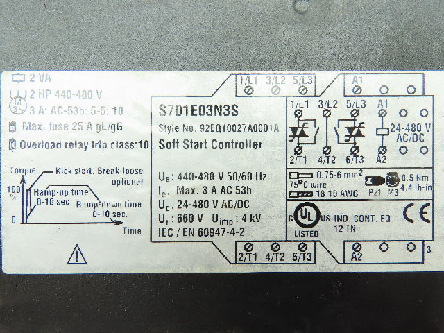 Cutler Hammer S701E03N3S Soft Start Controller 3Ø 440-480VAC 2 HP