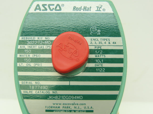 ASCO JKH8210G094MO Red Hat Pneumatic Solenoid Valve 150PSI 1/2"NPT 120V Coil