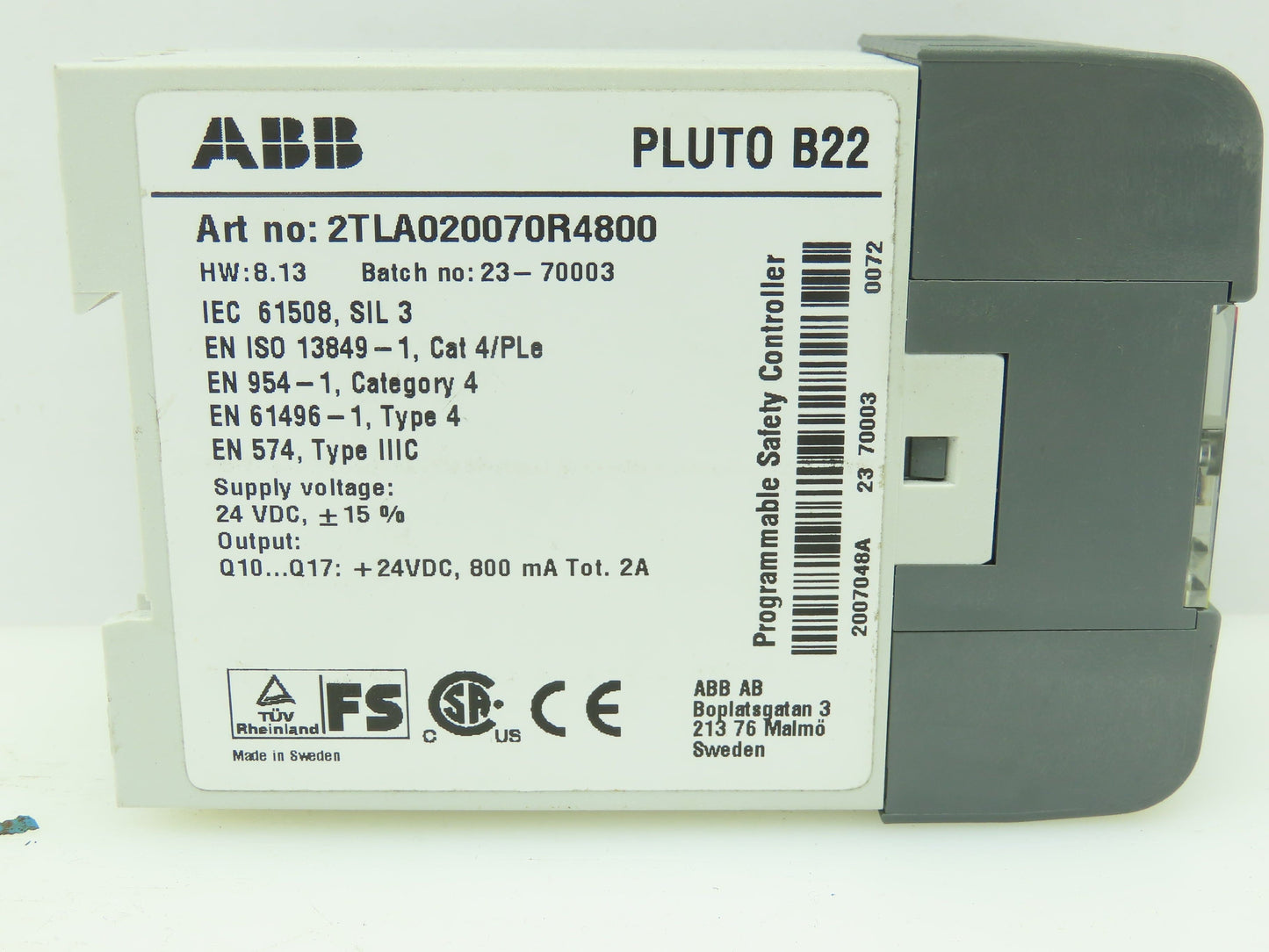 ABB 2TLA020070R4800 Pluto B22 Jokab Safety Controller