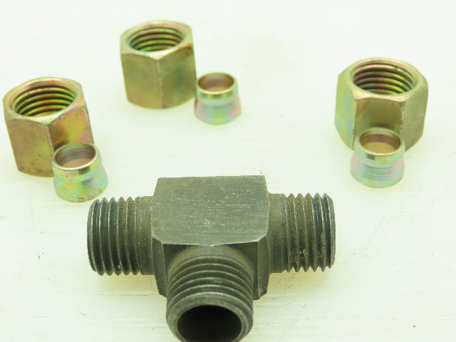 VOSS Steel Flareless Metric Union Tee Compression Fitting 8mm Tube LOT OF 5