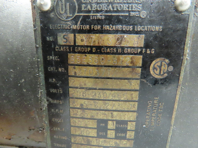 Ohio VM7037T Gear Reducer 20:1 Ratio RH 2Hp 3Ph 480V Electric Motor Haz. Loc.