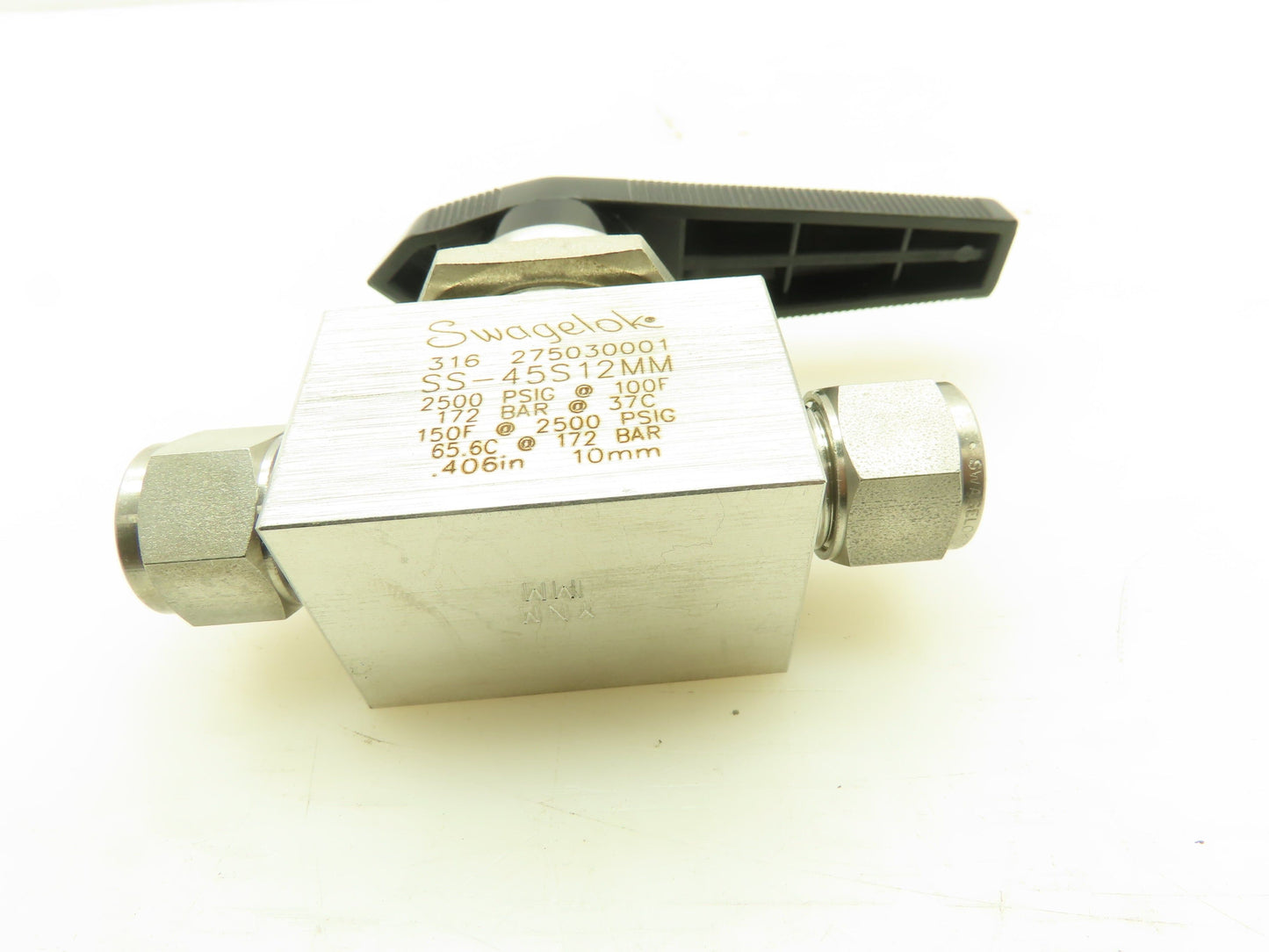 Swagelok SS-45S12MM 12mm Straight Tube Fitting Ball Valve 2500PSI 316 Stainless