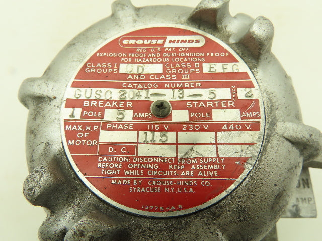 Crouse Hinds GUSC2041-13-5 Explosion Proof Snap Switch 15A 250V Breaker 1" Ports