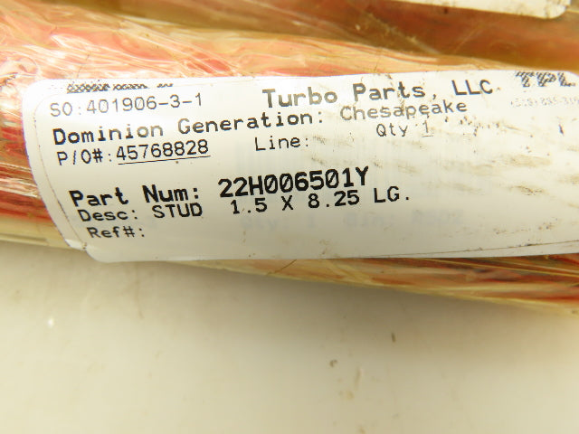 TPL 22H006501Y Turbo Parts Stud 1.5"x 8.25" 1/4"ID Bore #8 OD Thread LOT OF 4