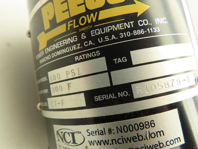 Peeco ET-F Flow Switch 3" ID Flange 1 7/8" Wafer Style 600PSI 300F Max