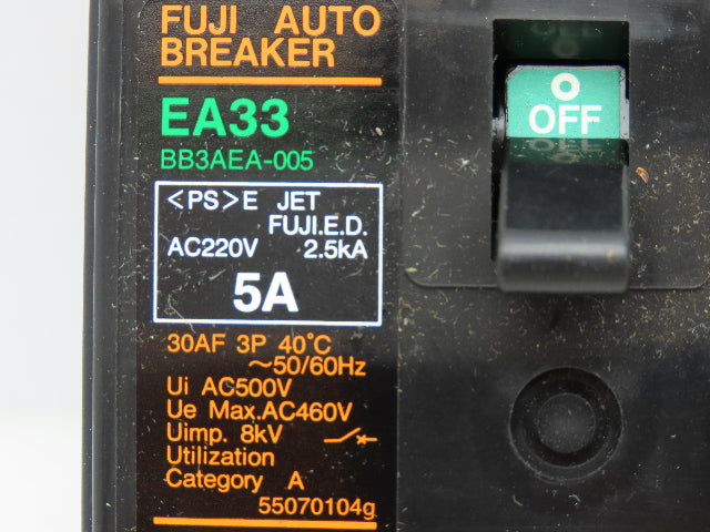 Fuji Electric EA33 BB3AEA-005 Auto Circuit Breaker 5-Amp 3-Pole 220/460V 50/60Hz