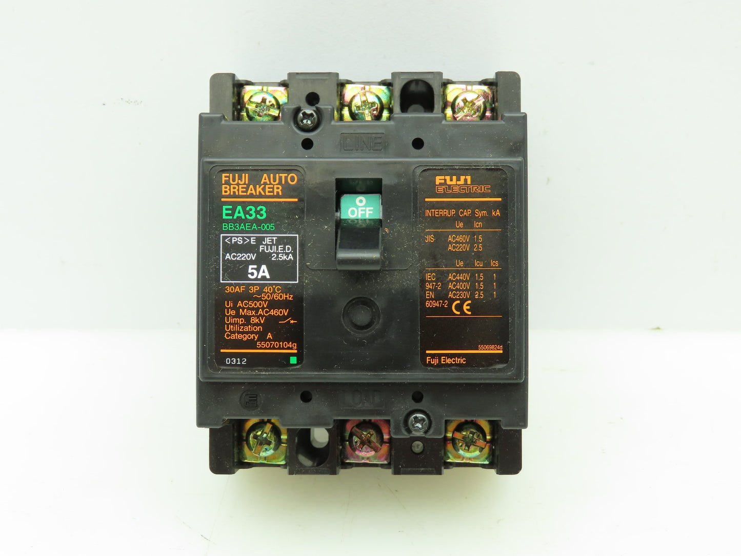 Fuji Electric EA33 BB3AEA-005 Auto Circuit Breaker 5-Amp 3-Pole 220/460V 50/60Hz