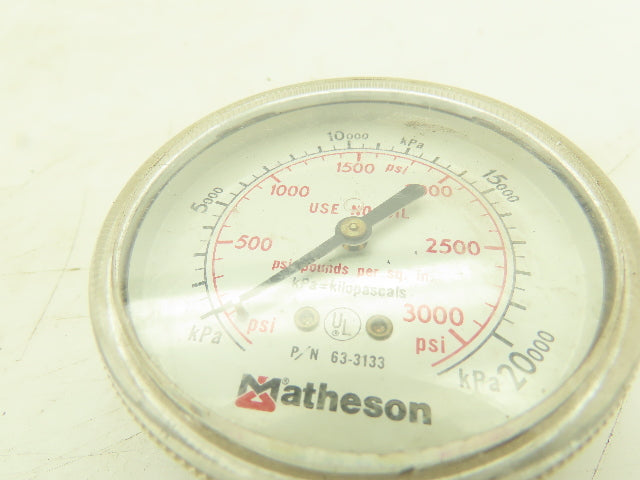 Matheson 63-3113 SS Compressed Gas Gauge 1000/2000PSI 1/4"ANPT 63-3133 LOT OF 2