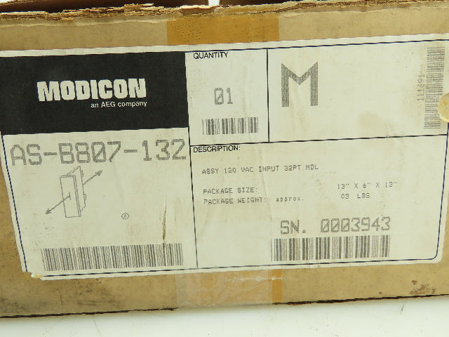 AEG Modicon AS-B807-132 Input Module PLC I/O 32Pt 120VAC 800 Series