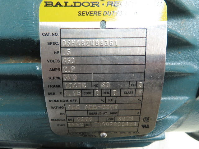 Baldor 06H482W883G1 Severe Duty XT Electric Motor 1/2Hp 3Ph 460V 570RPM 184TC