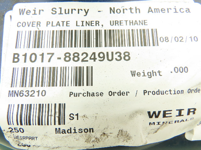 Weir Minerals B1017 Weir Cover Plate Liner for Slurry Pump Urethane Warman
