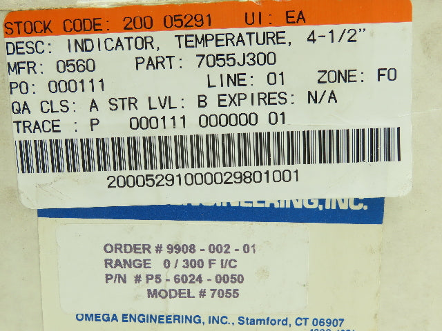 Omega 7055 7055J300 Shielded Meter Temperature Indicator 0-300°F/0-150°C