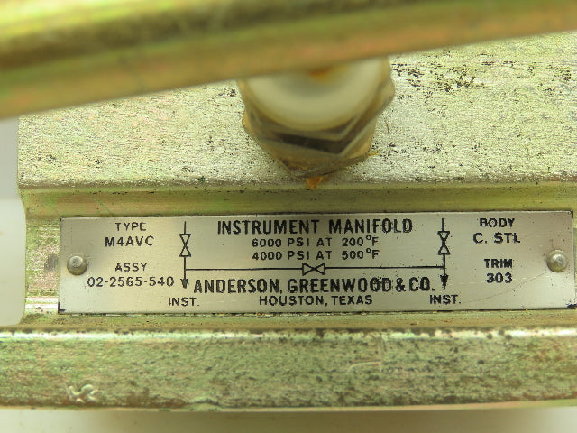 Anderson & Greenwood Co 02-2565-540 Hydraulic Manual Instrument Manifold 6000PSI