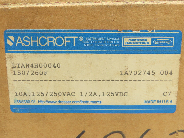 Ashcroft LTAN4H00040 Snap Action Switch/Temperature Control 125/250VAC 3"Probe
