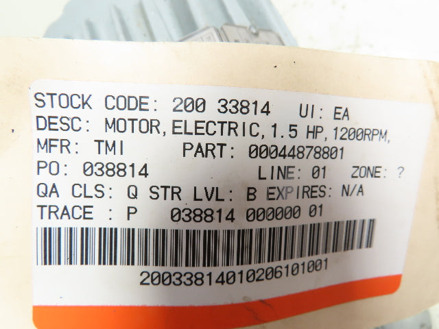 Westinghouse Electric Motor 1.5-2.6HP 460V 3PH 182TCZ Frame TBAM 1160 RPM