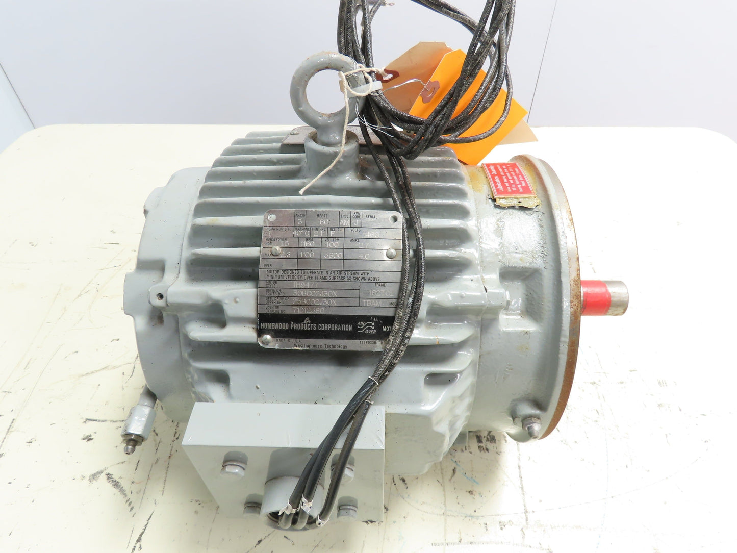 Westinghouse Electric Motor 1.5-2.6HP 460V 3PH 182TCZ Frame TBAM 1160 RPM