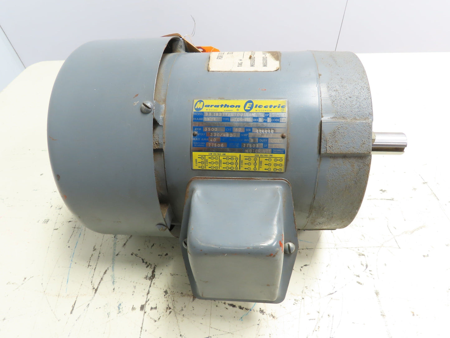 Marathon BD 182TTFR7001AAW Electric AC Motor 3Hp 3Ph 230/460V 3500RPM 182T