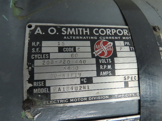 Stone Saw Type M160 15hp Replacement Motor PA184U2N1 208-220/440v 3ph