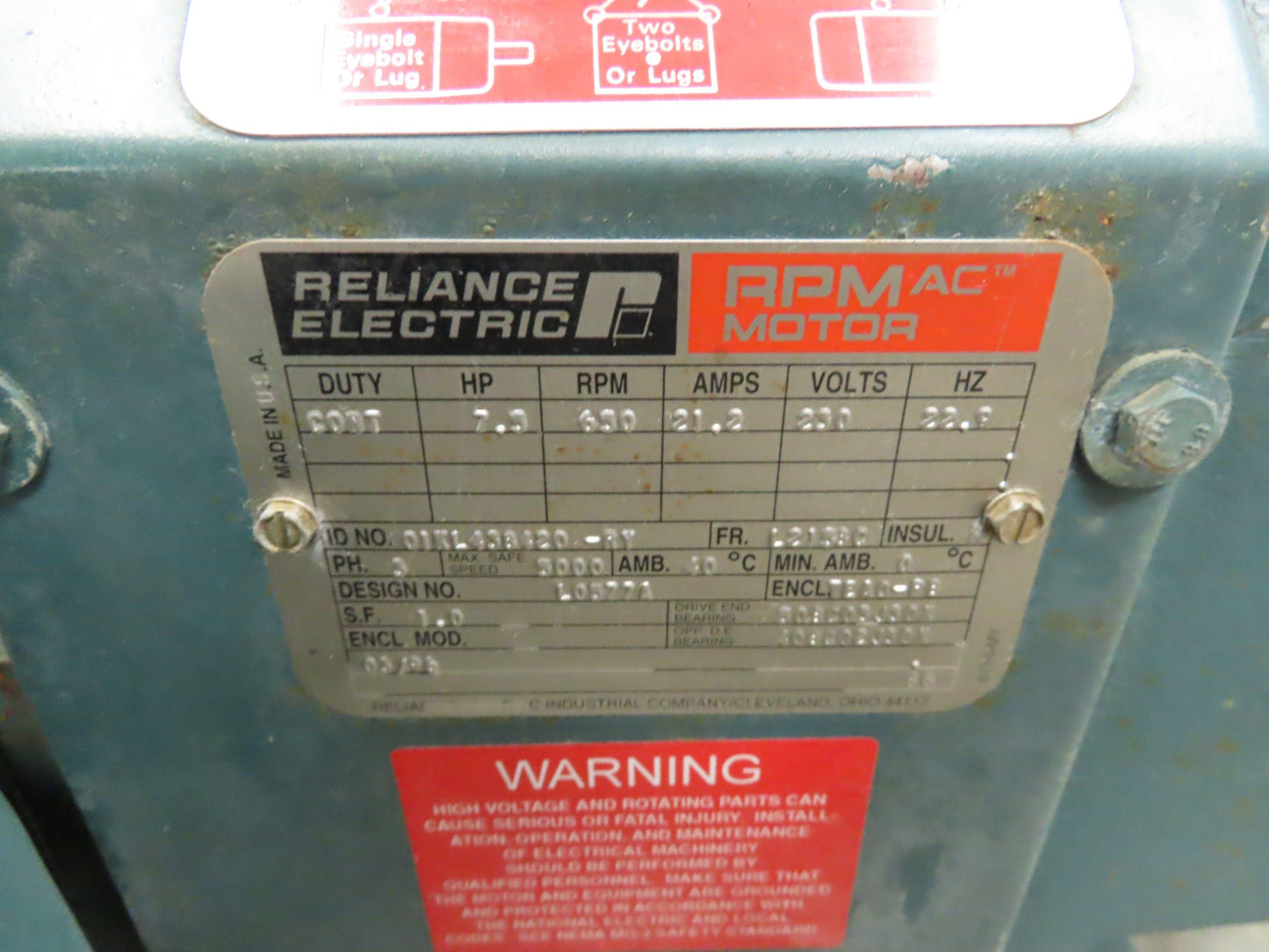 Reliance 01KL438420-RY 7.5hp 650rpm L2158C 230v Motor /Brake/Tamagawa Encoder
