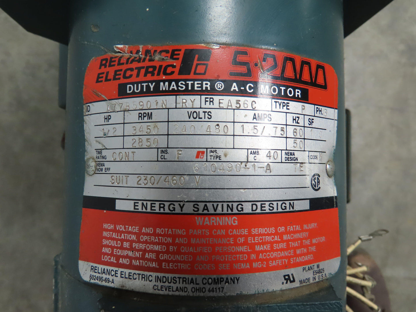 Reliance 01KL438420-RY 7.5hp 650rpm L2158C 230v Motor /Brake/Tamagawa Encoder