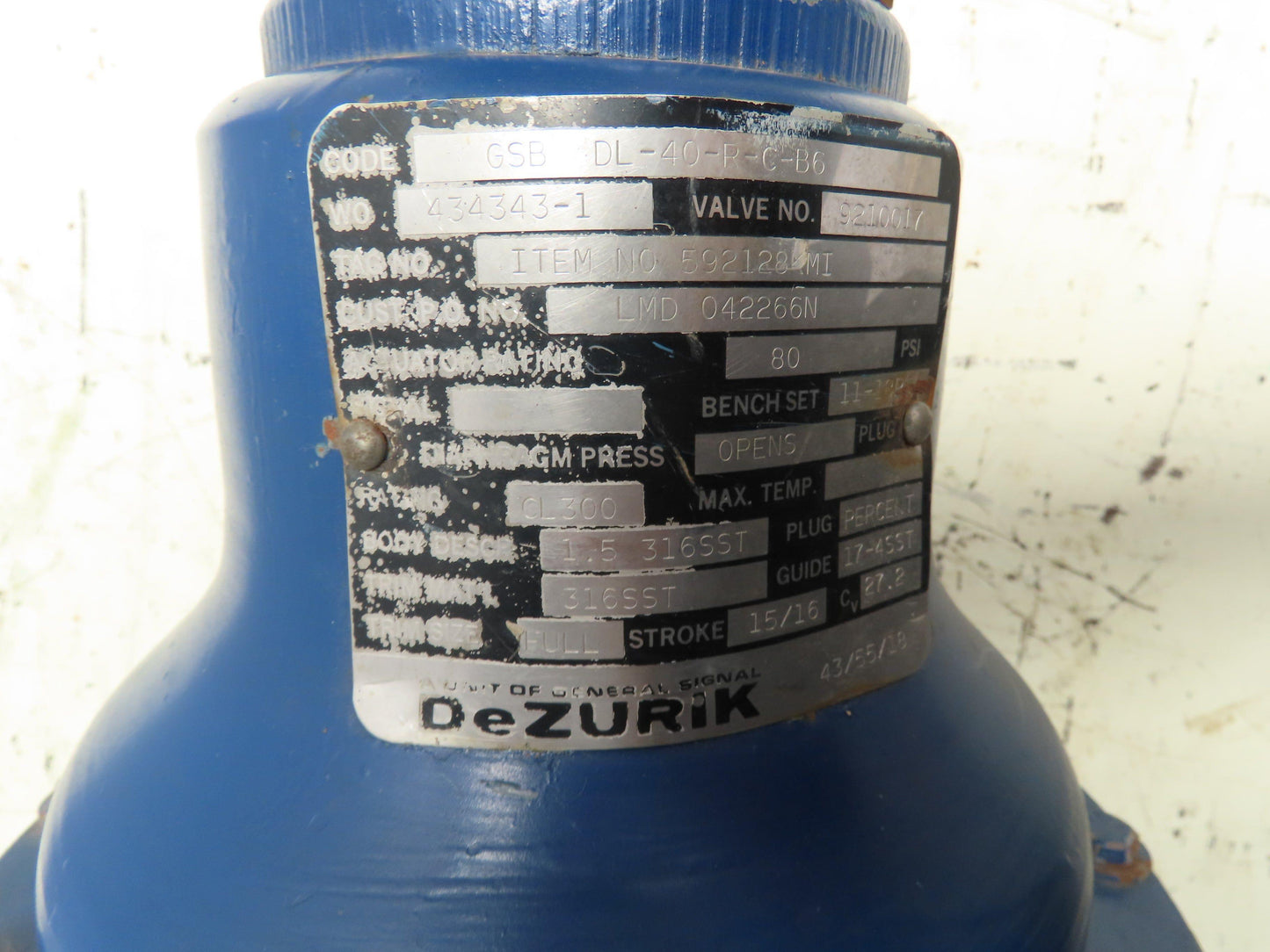 Dezurik DL-40-R-C-B6 Pneumatic Diaphragm Stainless Valve 1-1/2" Flanged SS CF8M