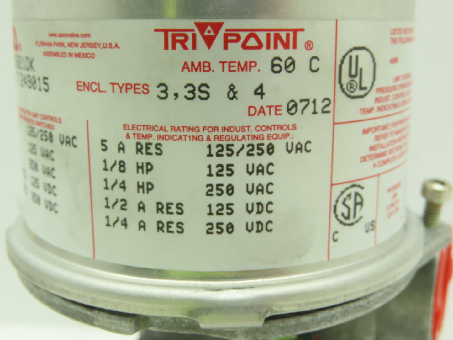 Asco SB21DK Tri Point Pressure/Temp Switch 125/250VAC & DC Pos Indicator 3/4"NPT