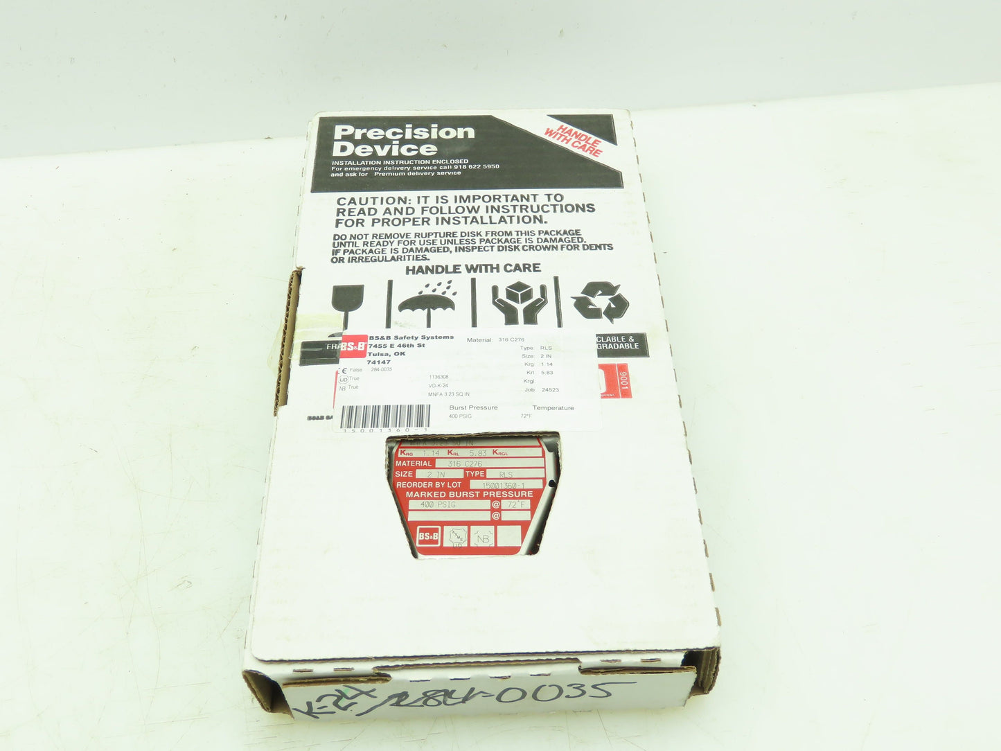 BS&B Safety Systems 1136308 VD-K-24 Rupture Disk 2" Type RLS 400 PSIG @ 72°F