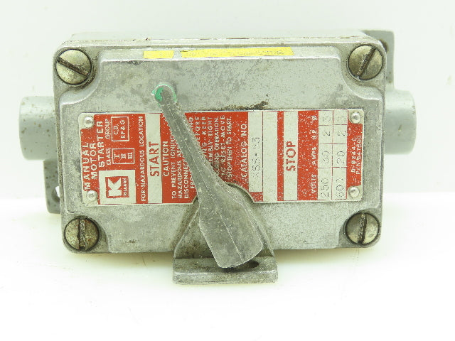 Killark XSS-53 Manual Motor Starter For Hazardous Location 600V 2HP 3-PH 3-Pole