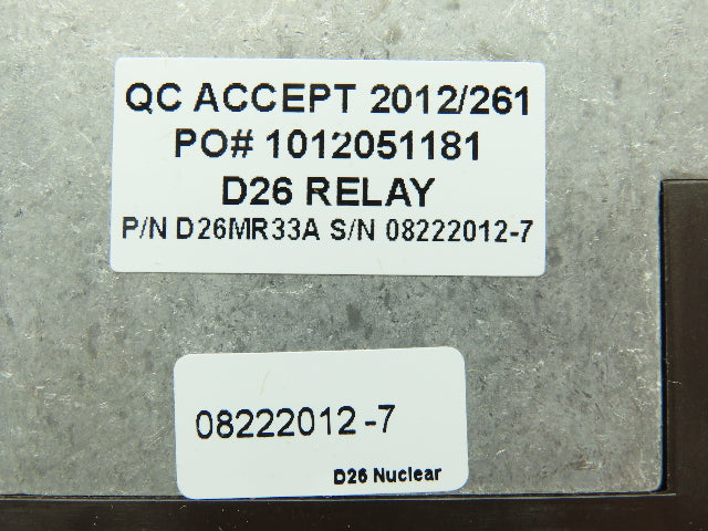 Eaton D26MR33A Type M Relay 6P 10A 120VAC Coil 3NO 3NC Contacts