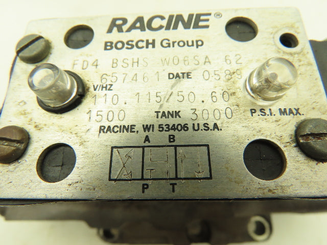 Bosch FD4 BSHS W06SA 62 Hydraulic Directional Solenoid Spool Valve 115V 3000PSI