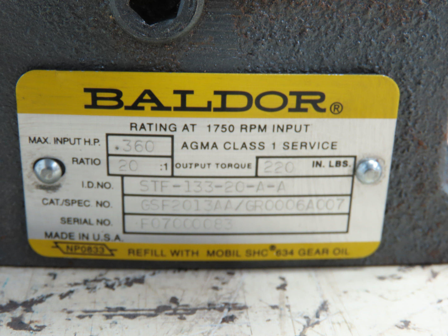 Baldor STF-133-20-A-A 87.5 RPM Output 20:1 Ratio Right Angle Speed Reducer 56C