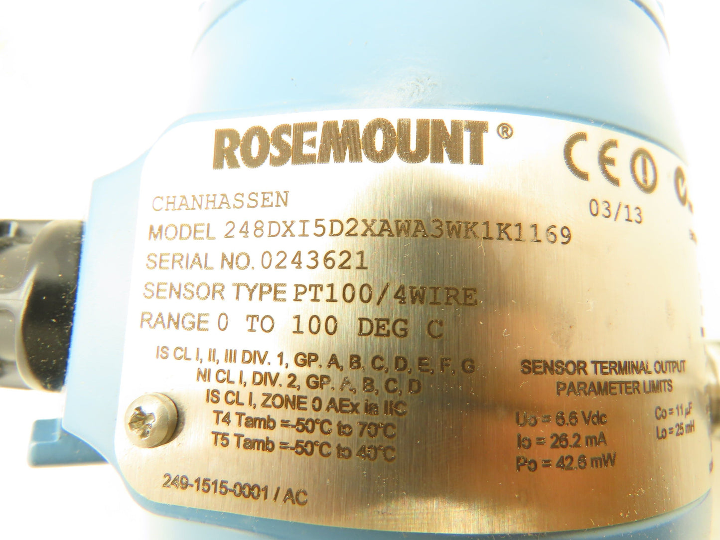 Rosemount 248DXI5 Wireless Temperature Temp Transmitter 12" Sensor Probe 0-100°C