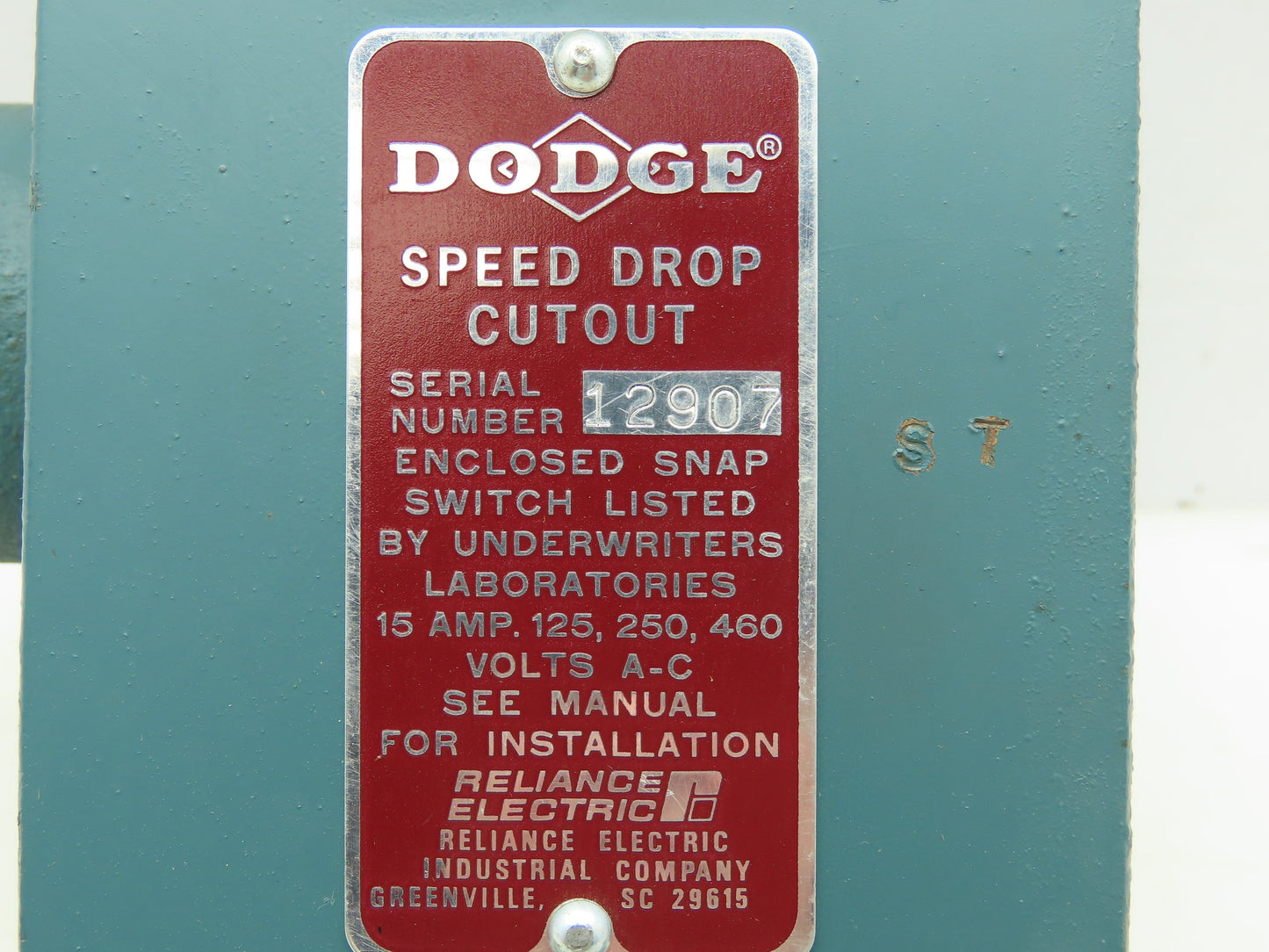 Reliance Electric Dodge Speed Drop Cutout Enclosed Snap Switch 15A 120-460VAC