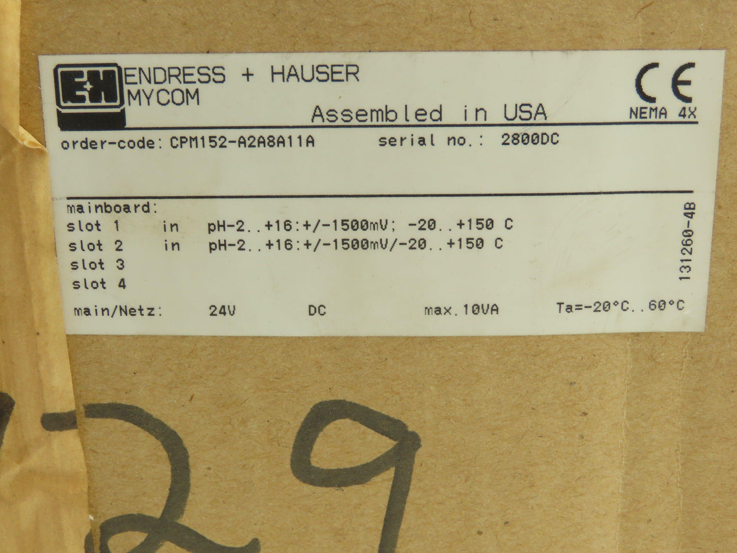Endress Hauser MYCOM CPM 152 Microprocessor pH/ORP Digital Analyzer Control 24V