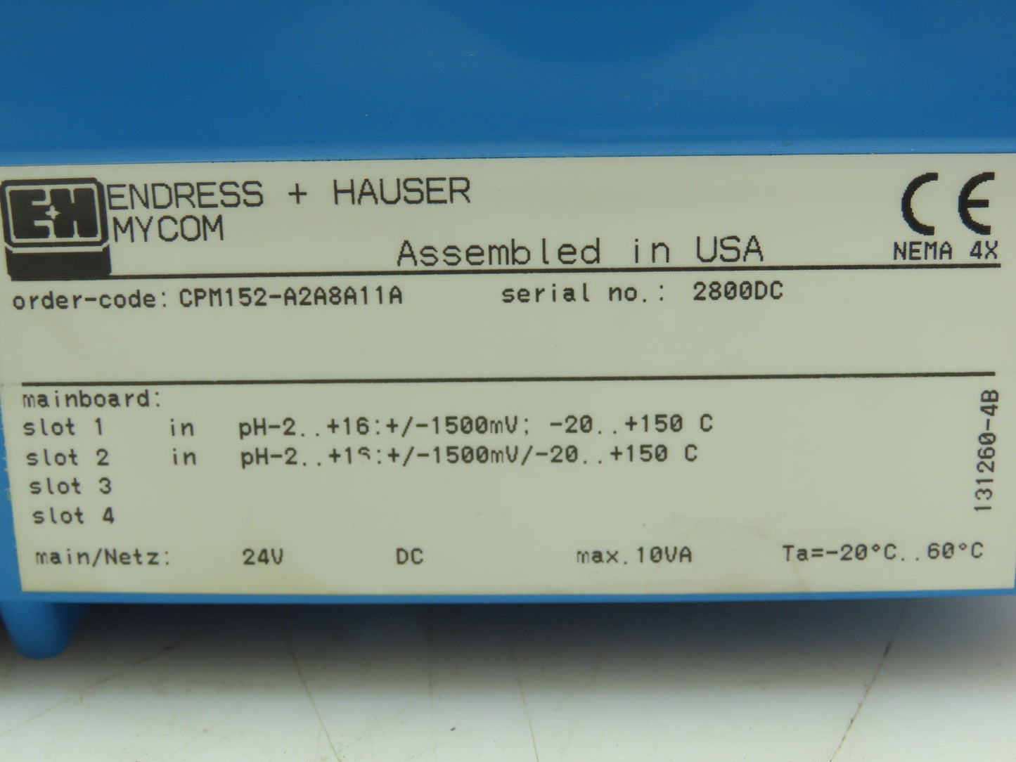 Endress Hauser MYCOM CPM 152 Microprocessor pH/ORP Digital Analyzer Control 24V