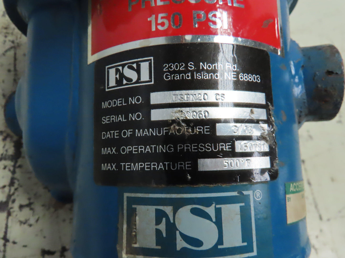 FSI FSPN20 CS Single Bag Filter Vessel Steel Housing 1" NPT 150 PSI 500°F